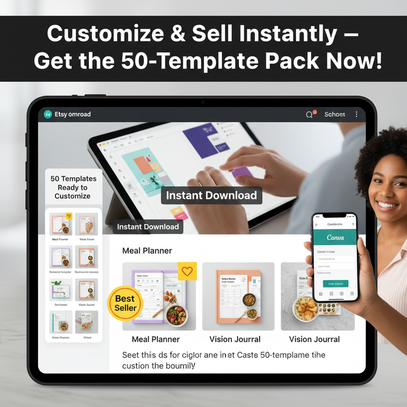 50-in-1 Planner and Journal Templates in Canva (Fully Editable PLR)