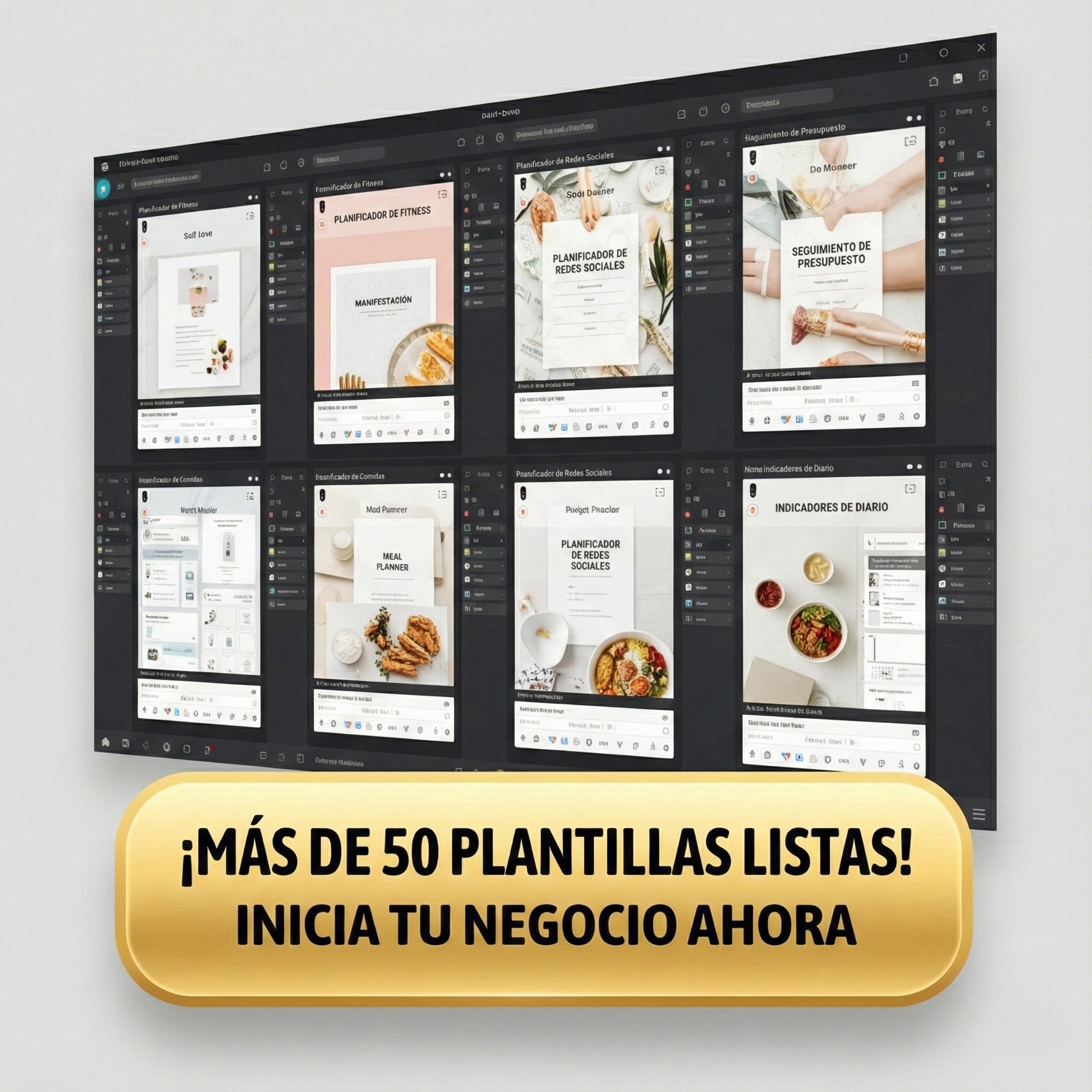 50-en-1 de Plantillas de Planificador y Diario en Canva (PLR Completamente Editable)
