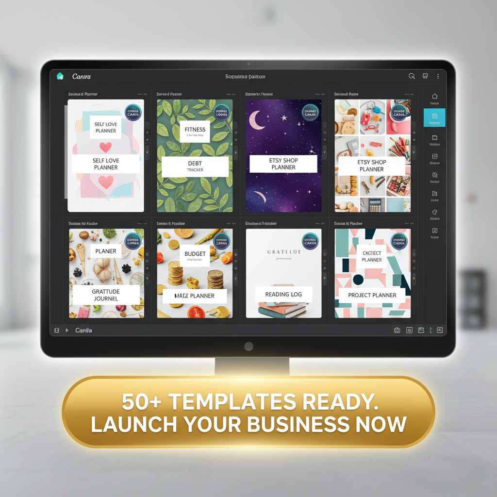 50-in-1 Planner and Journal Templates in Canva (Fully Editable PLR)