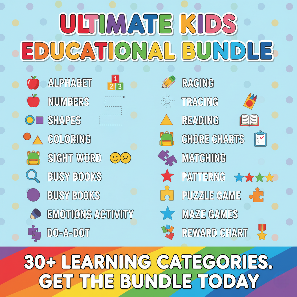 EDUCATIONAL PACKAGE FOR CHILDREN: Over 30 Categories of Printable Learning Activities