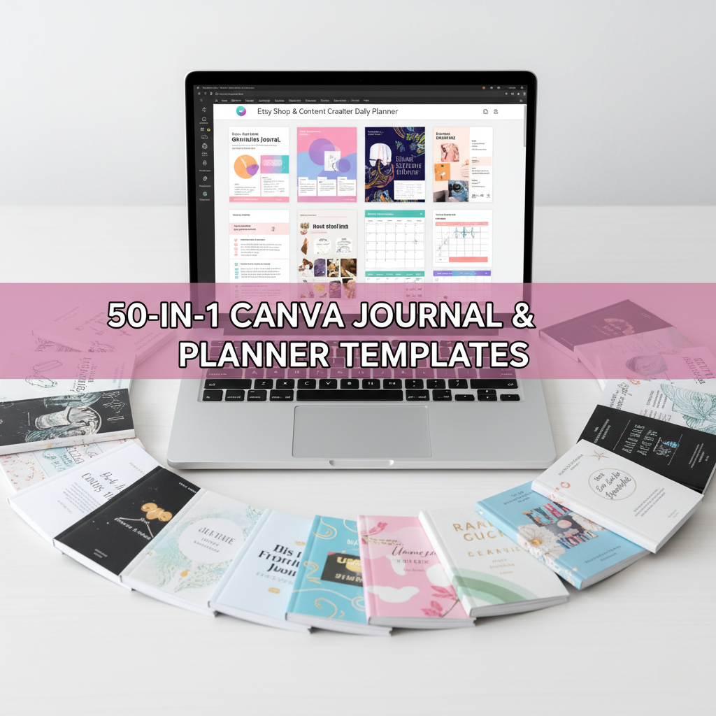 50-in-1 Planner and Journal Templates in Canva (Fully Editable PLR)