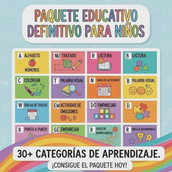 PAQUETE EDUCATIVO PARA NIÑOS: Más de 30 Categorías de Actividades de Aprendizaje Imprimibles